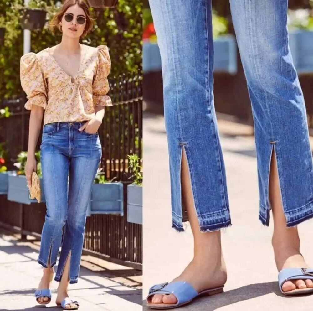 FRAME Le Nouveau Straight Split Front Raw Hem Ankle Jeans Sheffield sz 28